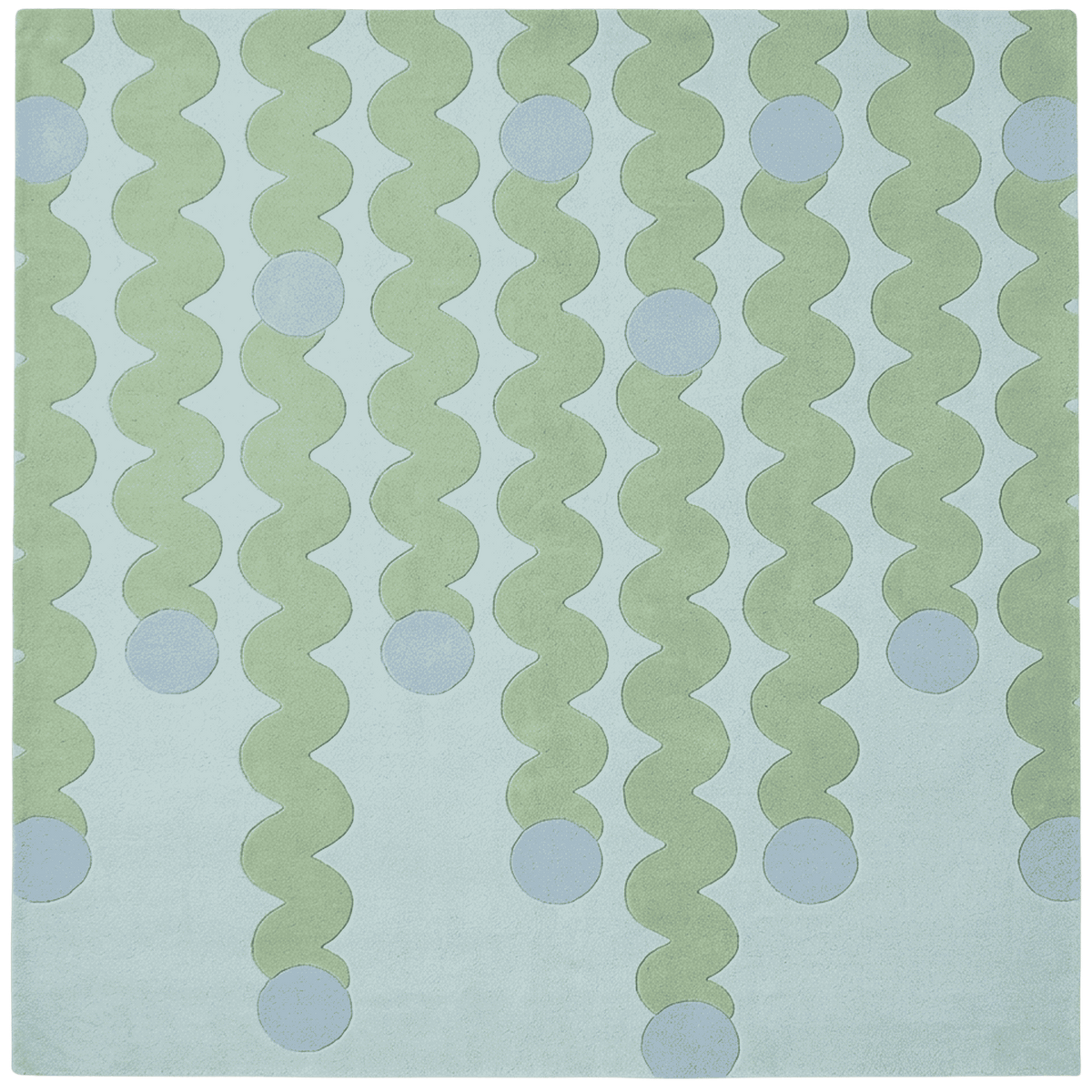 Pattern of wavy lines and circles on a light blue rug