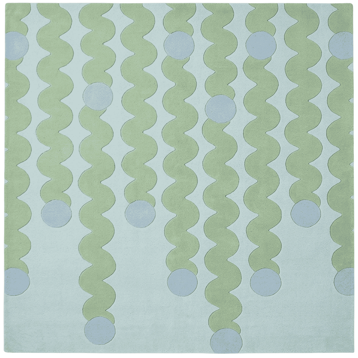 Pattern of wavy lines and circles on a light blue rug