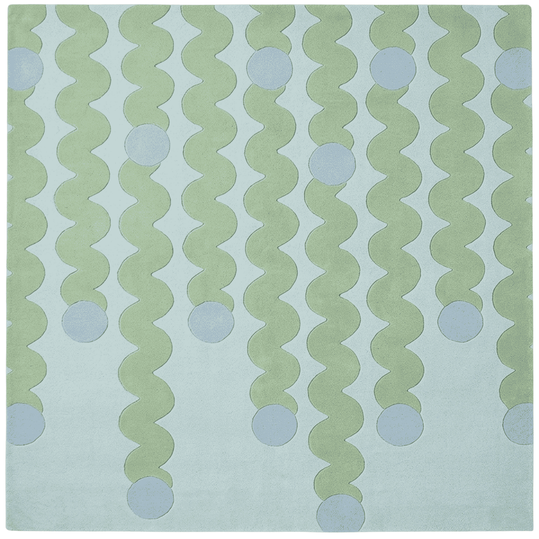 Pattern of wavy lines and circles on a light blue rug