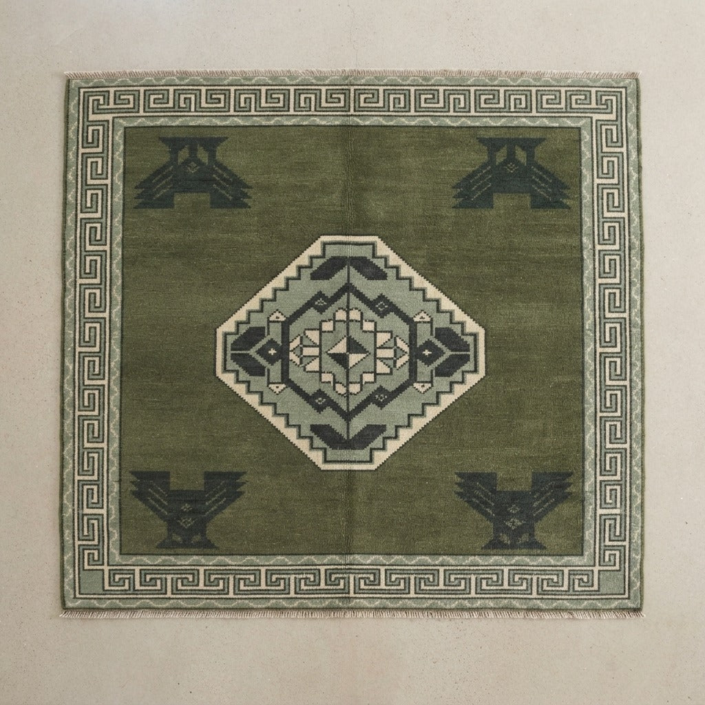Olive Grove Kazak Hand Knotted Rug - studio photo