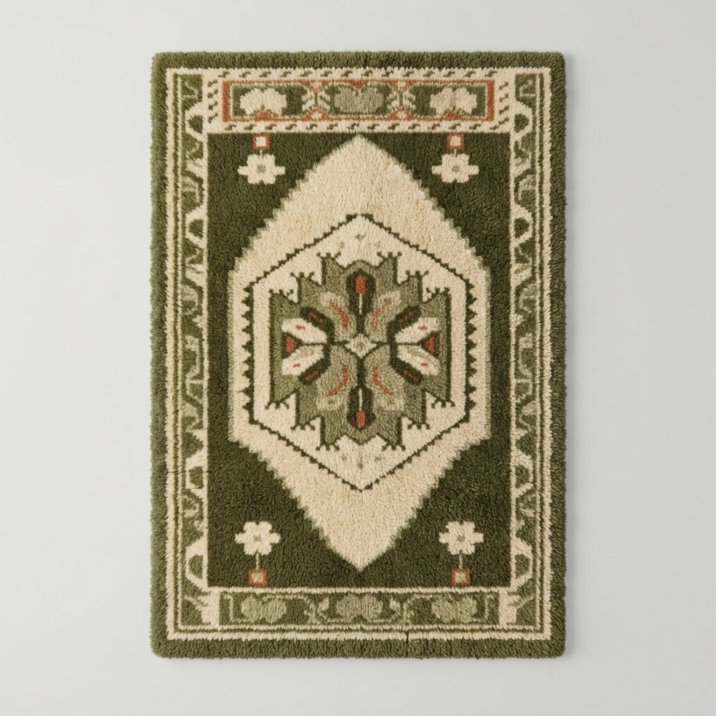 Olive Grove Medallion Hand Tufted Wool Rug - studio photo