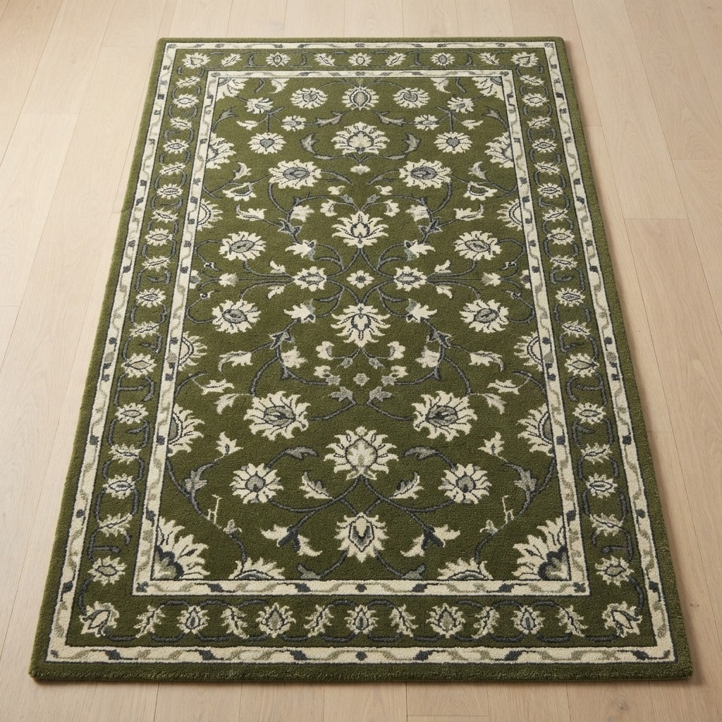 Olive Jasmine Field Hand Tufted Wool Rug - studio photo