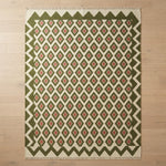 Olive Lattice Kilim Flatweave Cotton Dhurrie Rug - studio photo