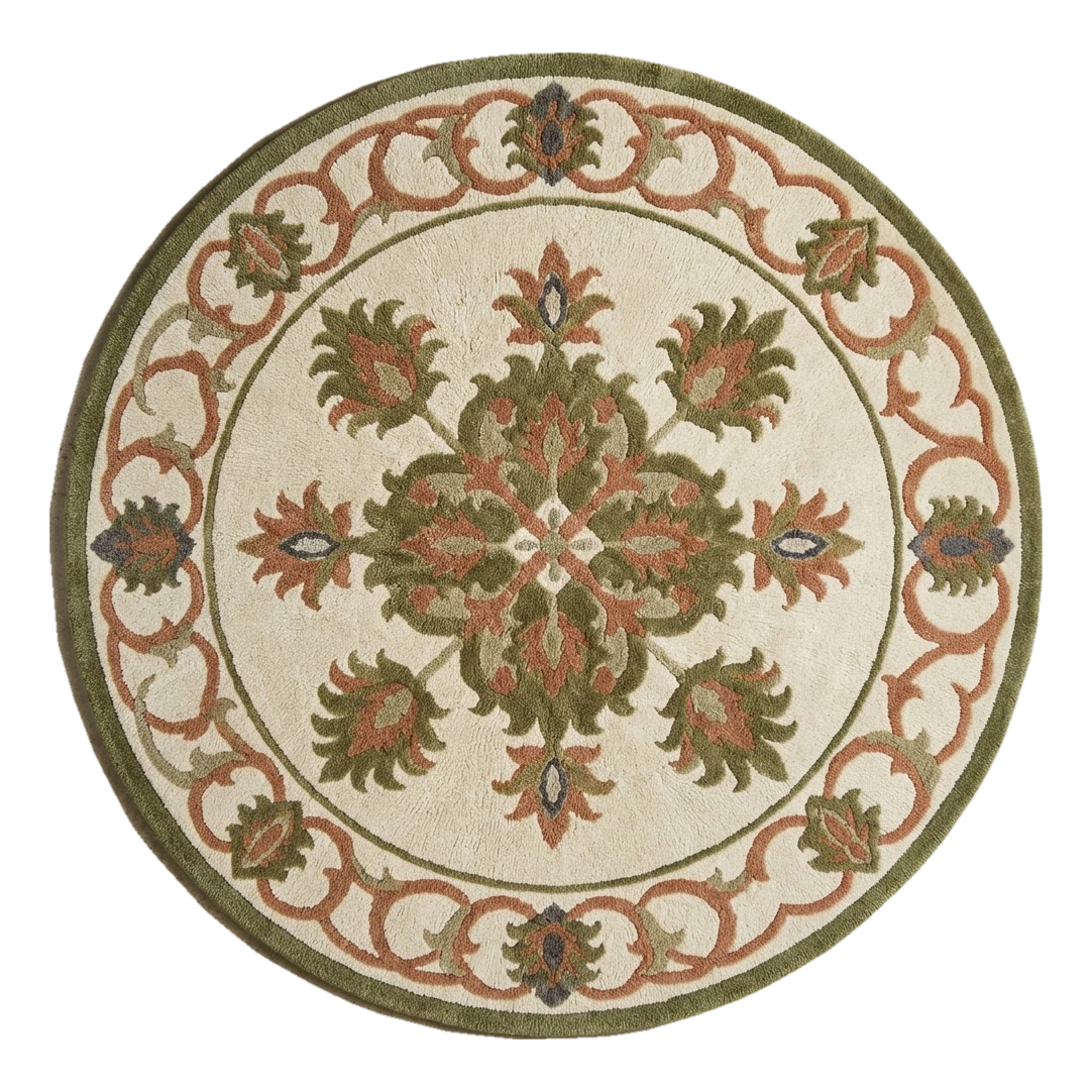 Olive Lotus Carousel Round Hand Tufted Wool Rug - alternate view