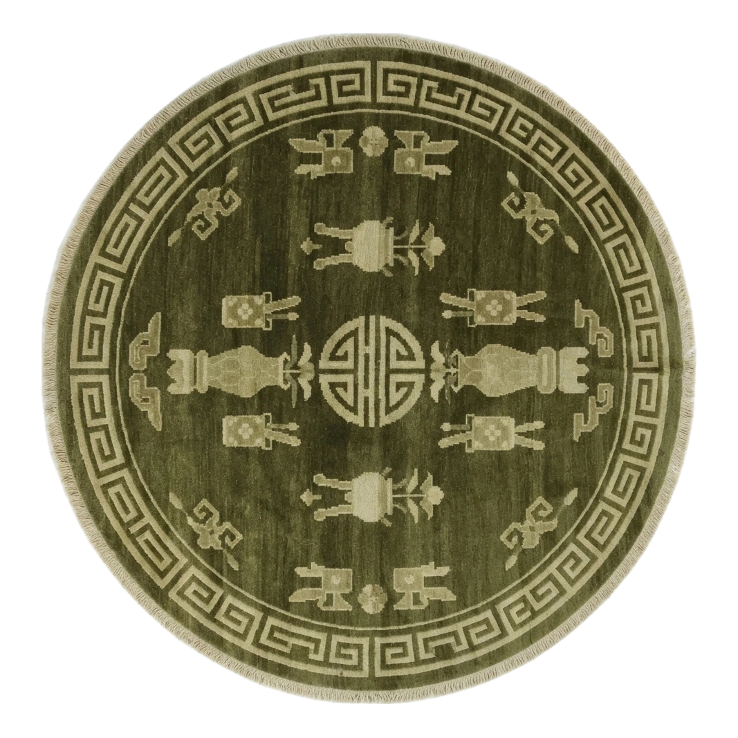 Olive Treasures Round Hand Knotted Rug - alternate view