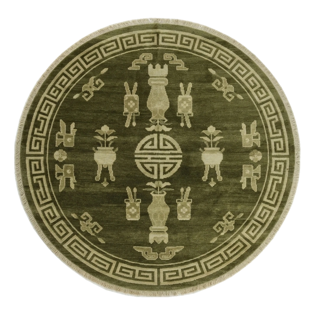 Olive Treasures Round Hand Knotted Rug