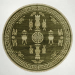 Olive Treasures Round Hand Knotted Rug - studio photo