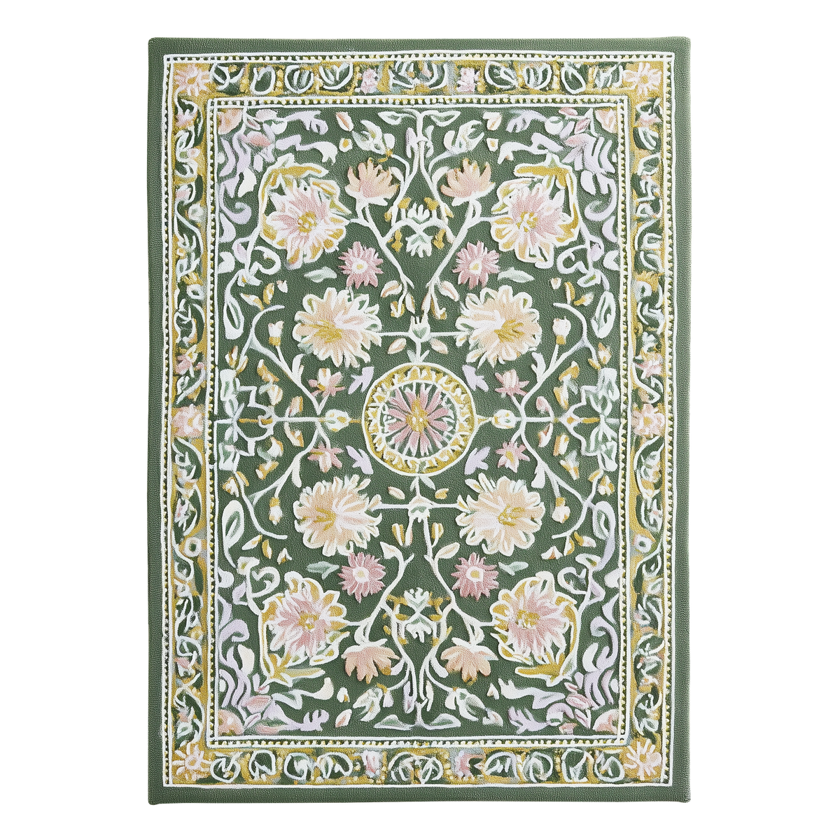 Olive Green Turkish Oushak Hand Tufted Wool Rug 