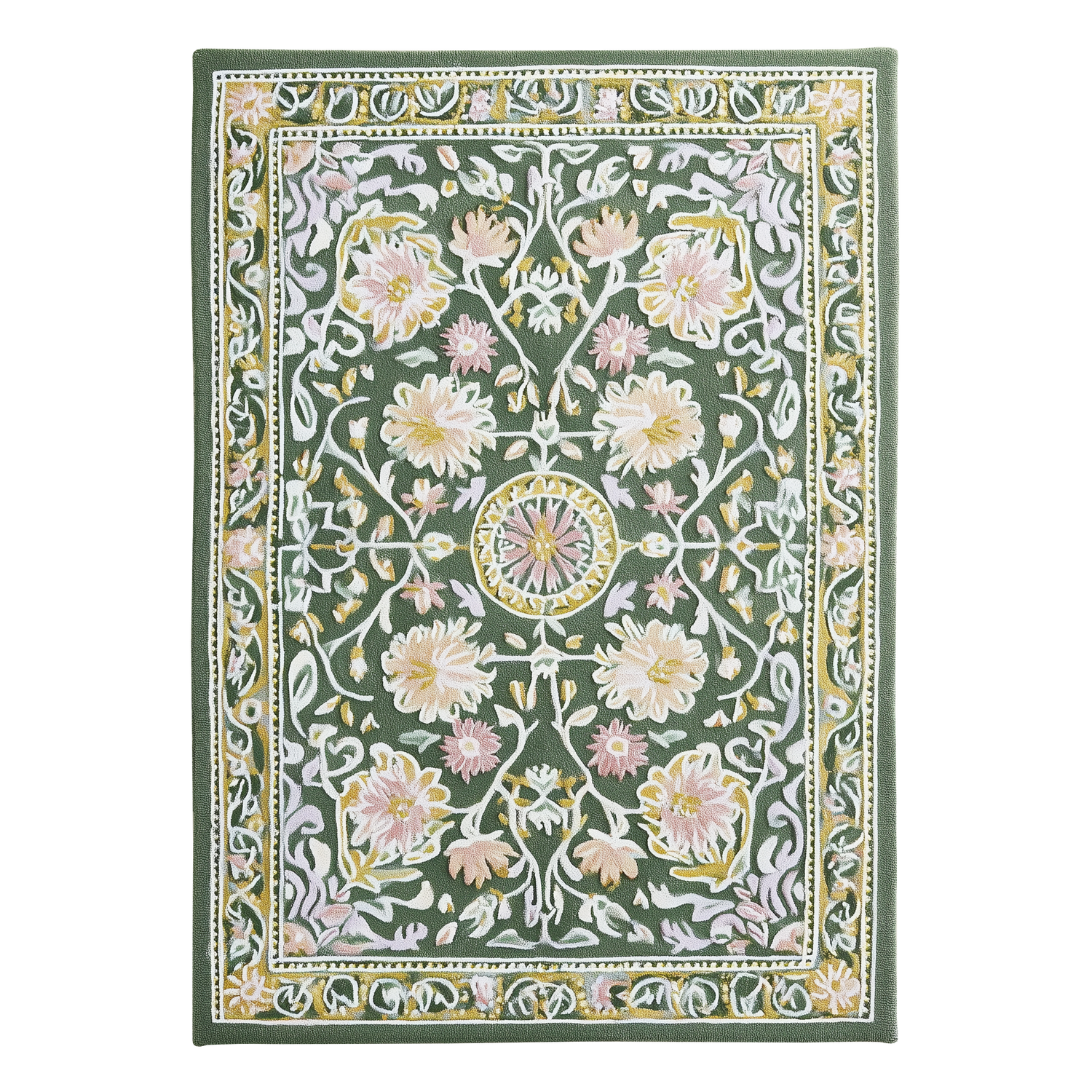 Olive Green Turkish Oushak Hand Tufted Wool Rug 
