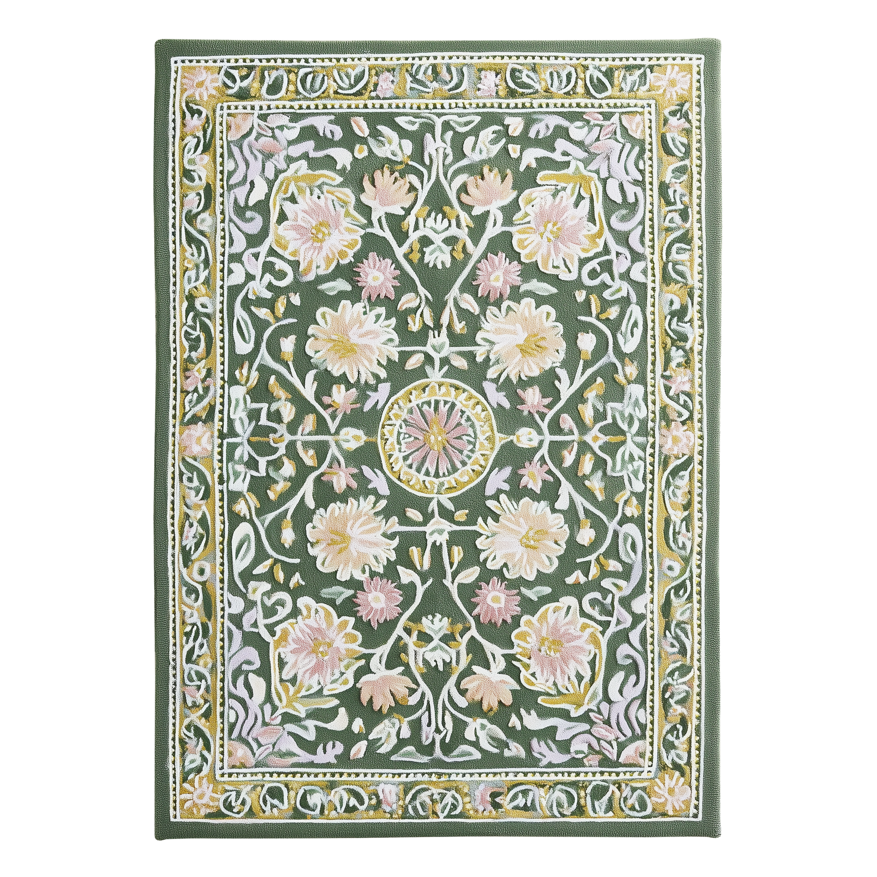 Olive Green Turkish Oushak Hand Tufted Wool Rug 