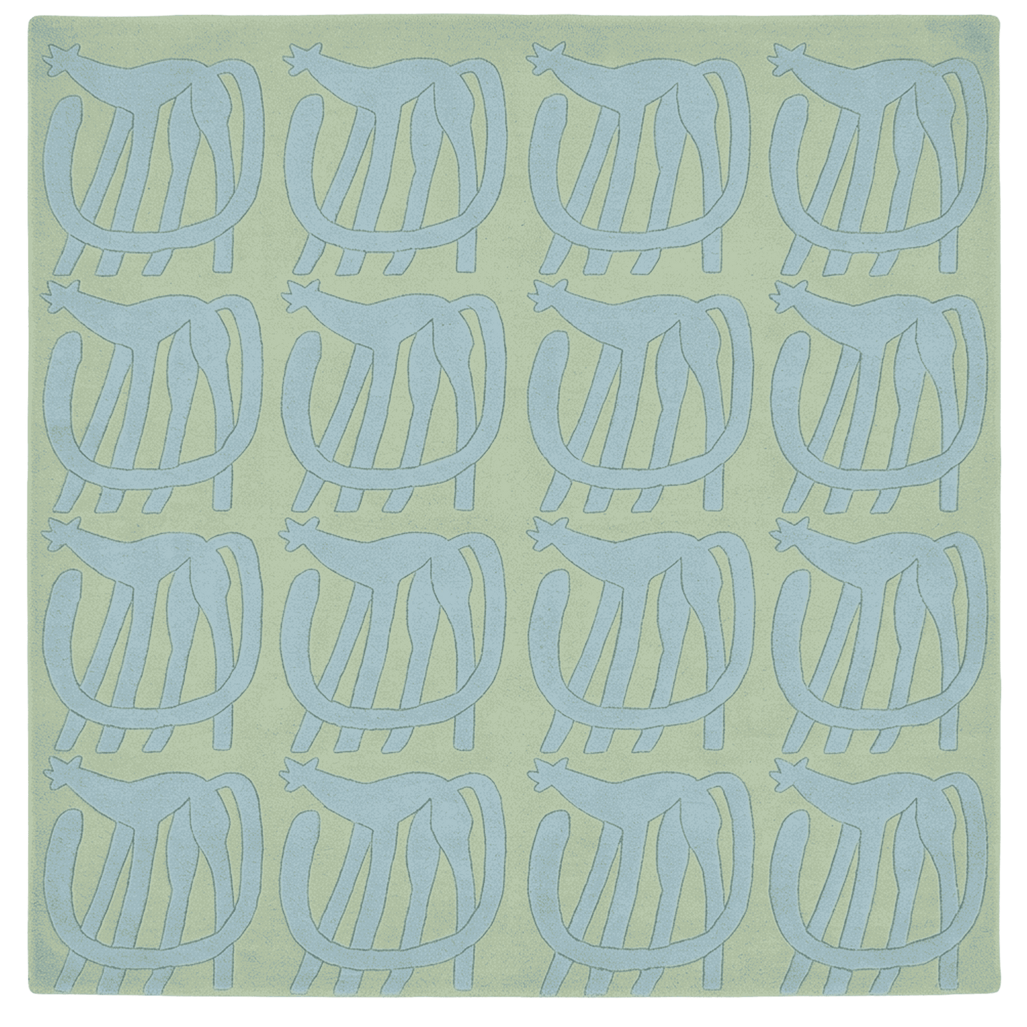 Pattern of blue animals on a green background