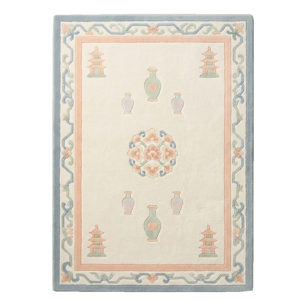 Pagoda Porcelain Garden Hand Tufted Wool Rug