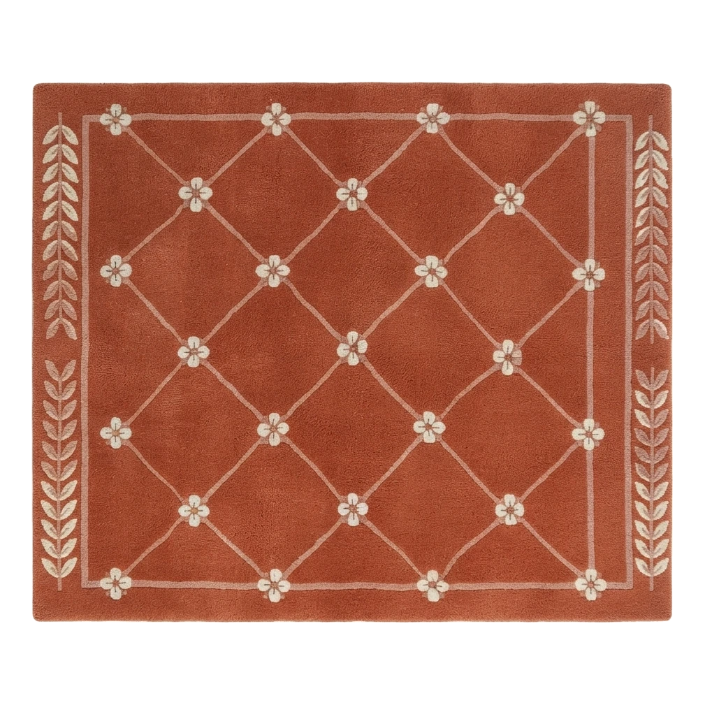 Paprika Blossom Trellis Hand Tufted Wool Rug - alternate view