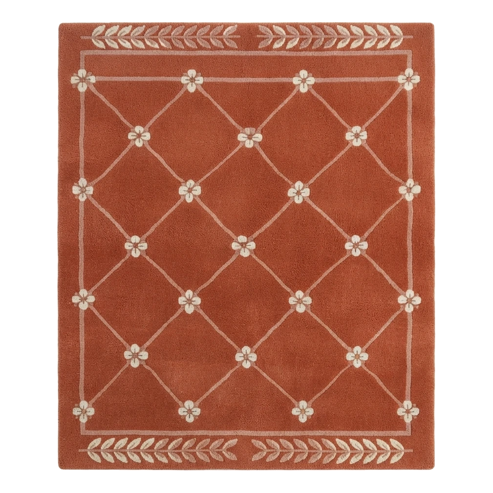 Paprika Blossom Trellis Hand Tufted Wool Rug