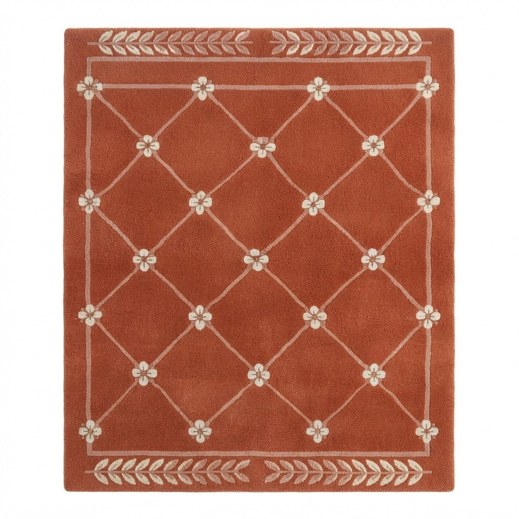 Paprika Blossom Trellis Hand Tufted Wool Rug - studio photo