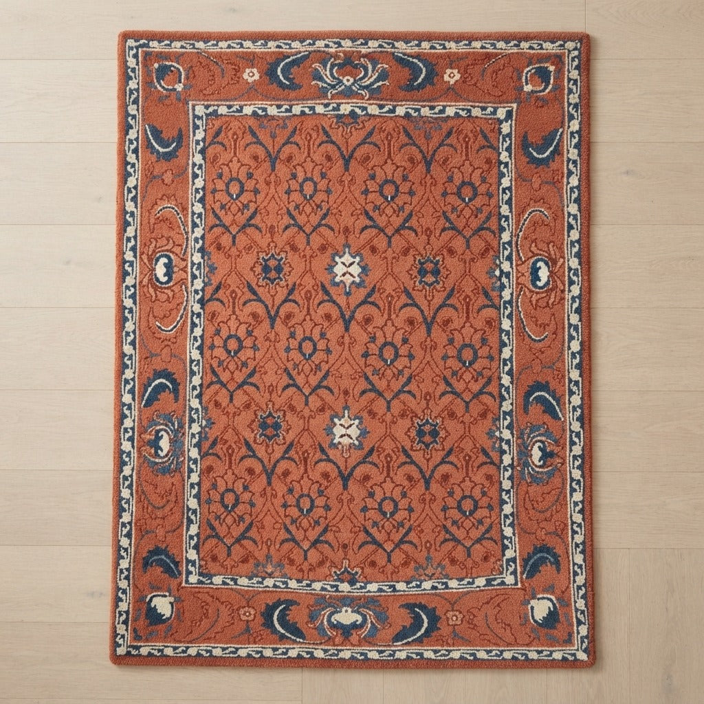 Paprika Palmette Trellis Hand Tufted Wool Rug - studio photo