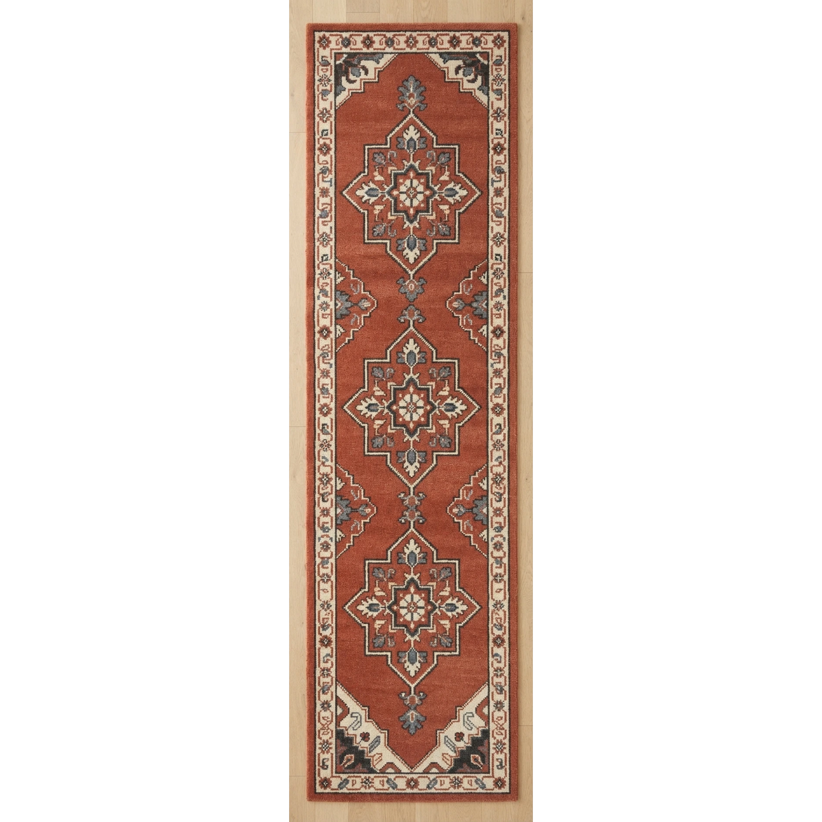 Paprika Star Procession Hand Tufted Runner Rug - studio photo