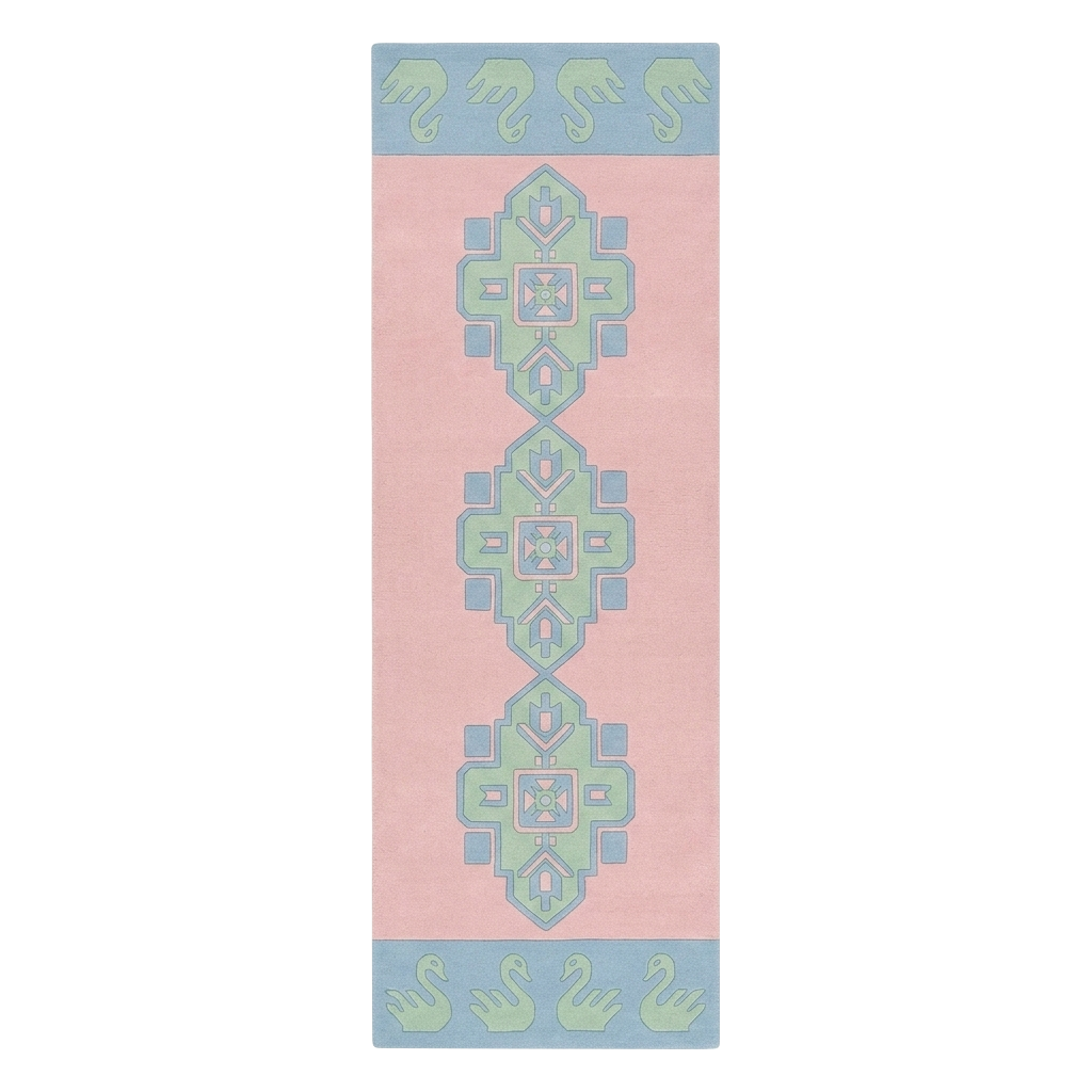 Pastel Avian Tribal Step Hand Tufted Wool Runner Rug 