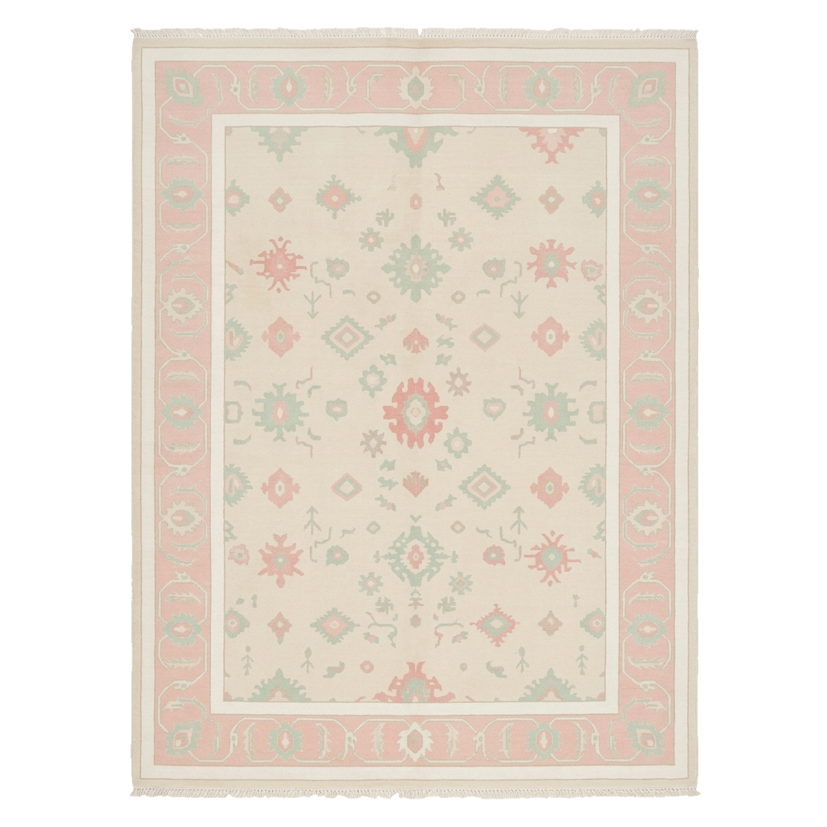 Pastel Blossom Medallion Hand Knotted Rug 