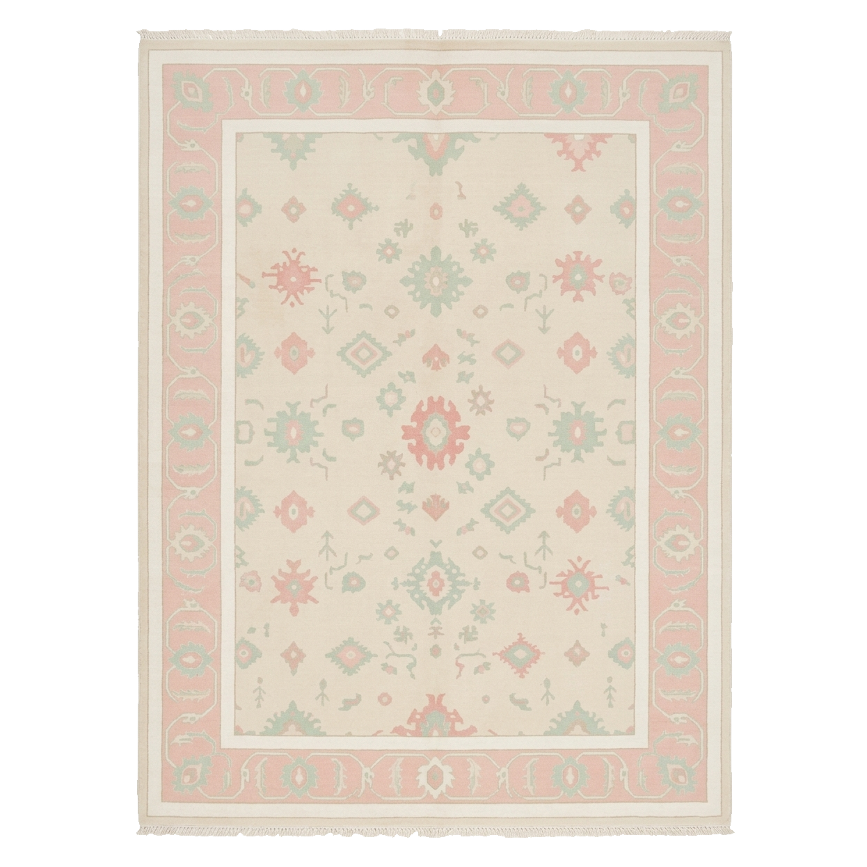 Pastel Blossom Medallion Hand Knotted Rug 