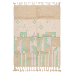 Pastel Plains Moroccan shag rug with fringed edges and mint, blush and tan geometric bands