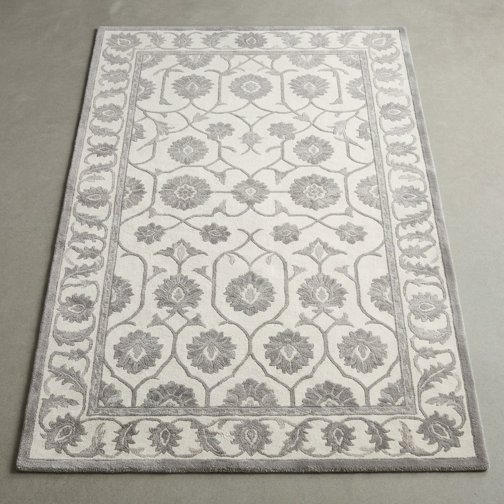 Pearl Lattice Bloom Hand Tufted Wool Rug - studio photo