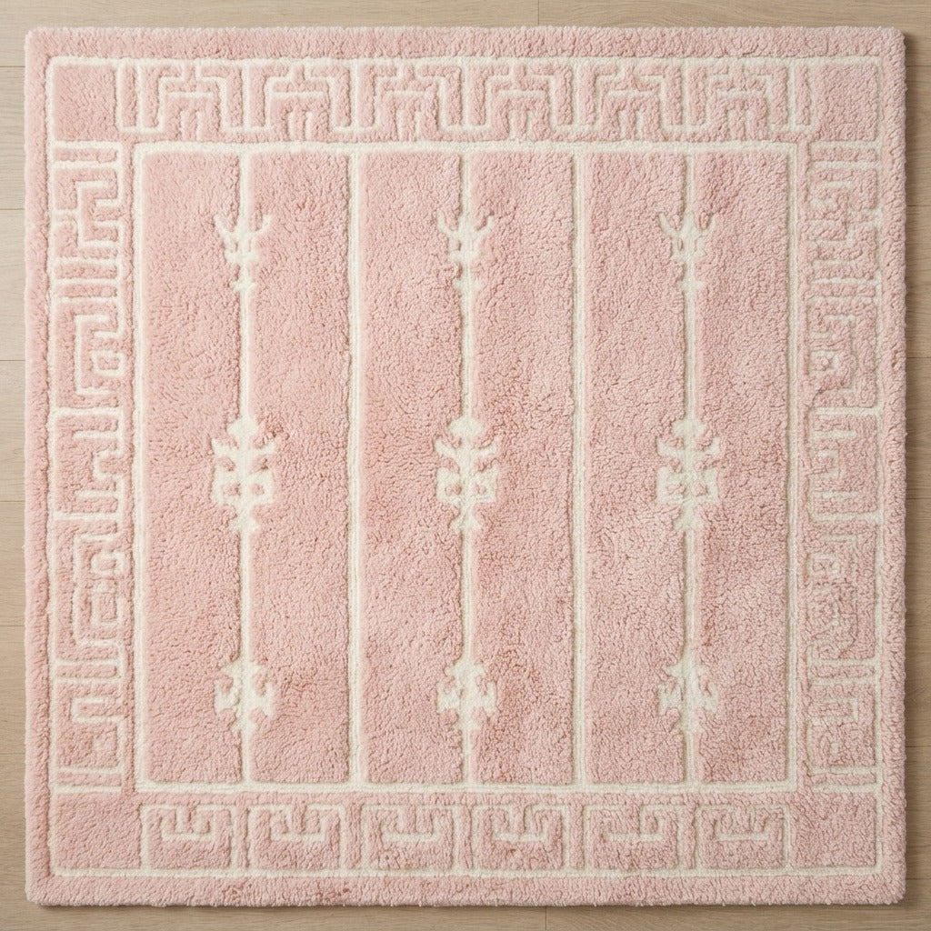 Petal Pagoda Pillars Square Hand Tufted Wool Rug - studio photo