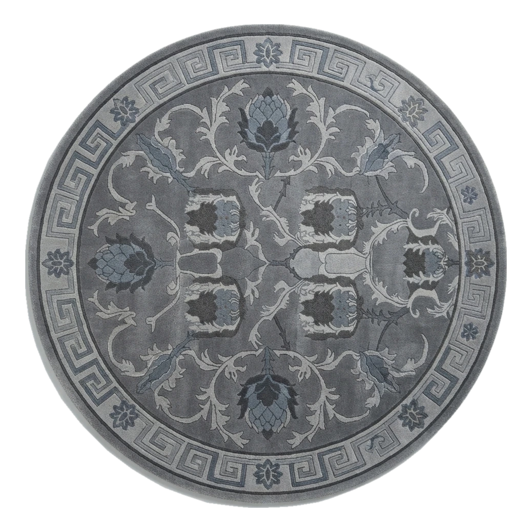 Pewter Key Garden Round Hand Tufted Wool Rug - alternate view