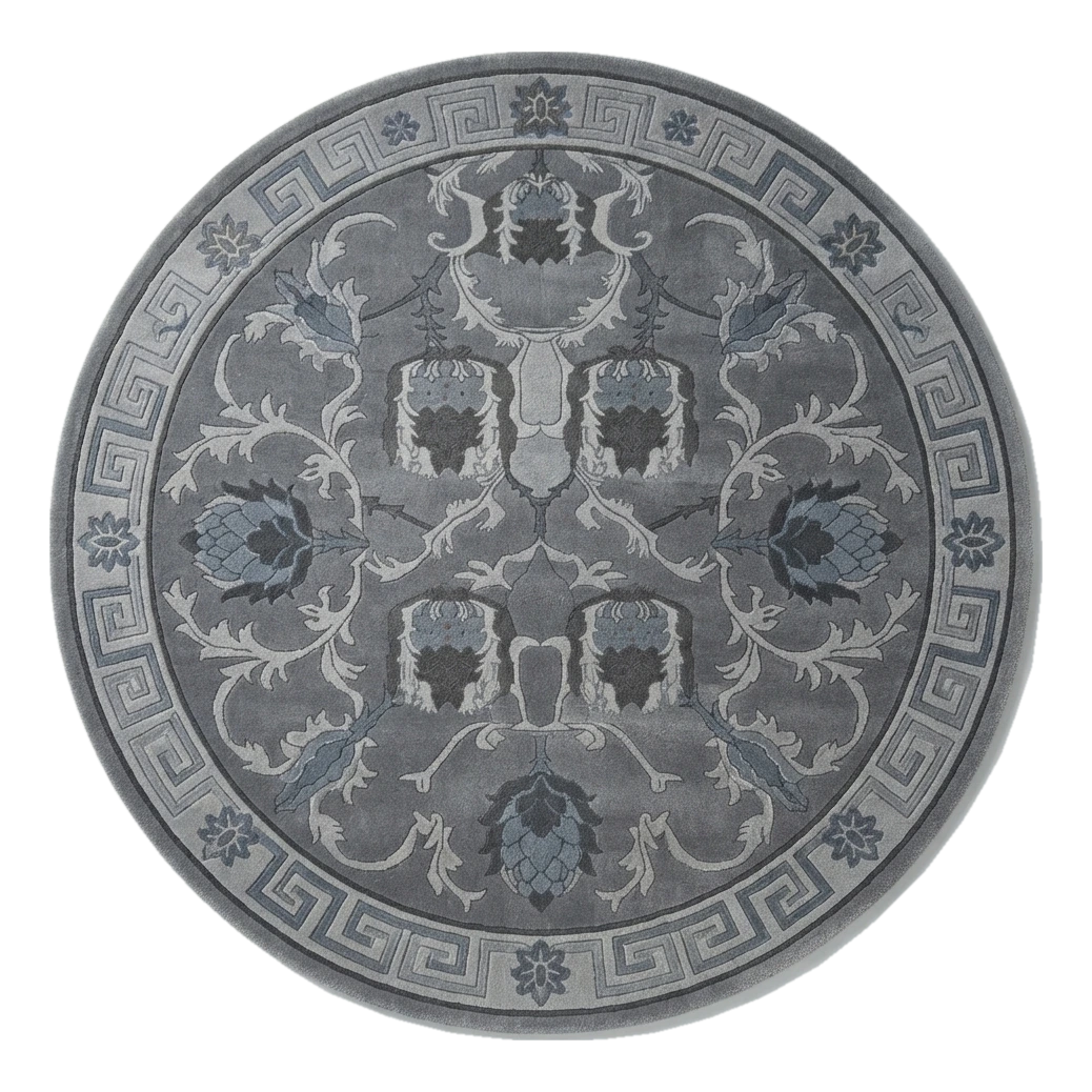 Pewter Key Garden Round Hand Tufted Wool Rug