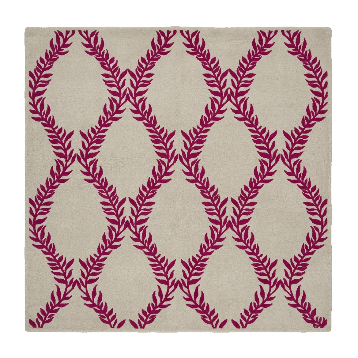 Pink Leafy Vines Square Hand Tufted Wool Rug 