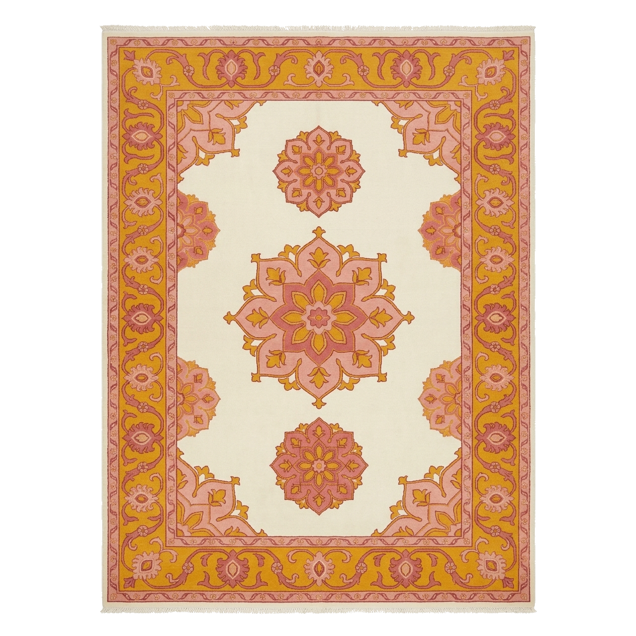 Pink and Yellow Floral Medallion Hand Tufted Wool Rug