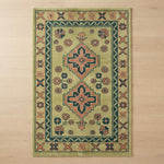 Pistachio Kazak Bloom Hand Tufted Wool Rug - studio photo