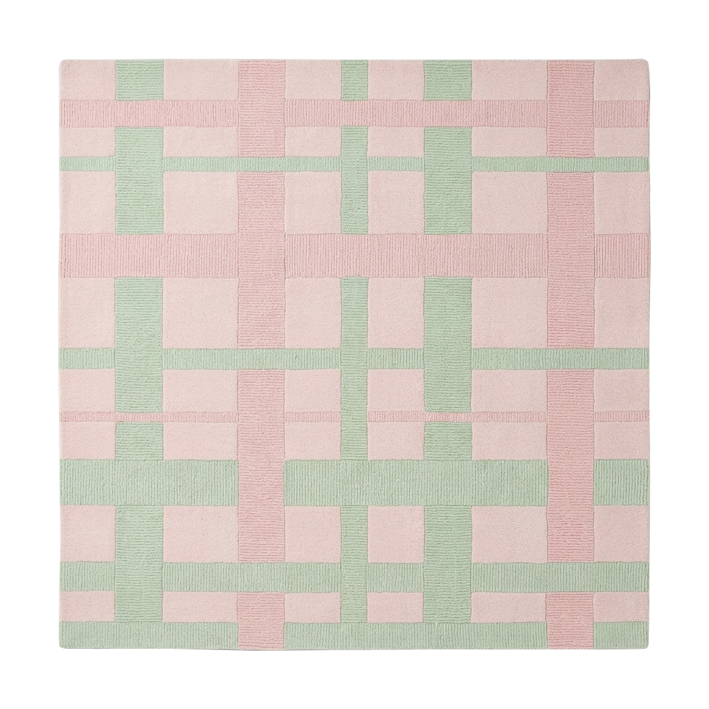 Pistachio Blush Weave Square Hand Tufted Rig 