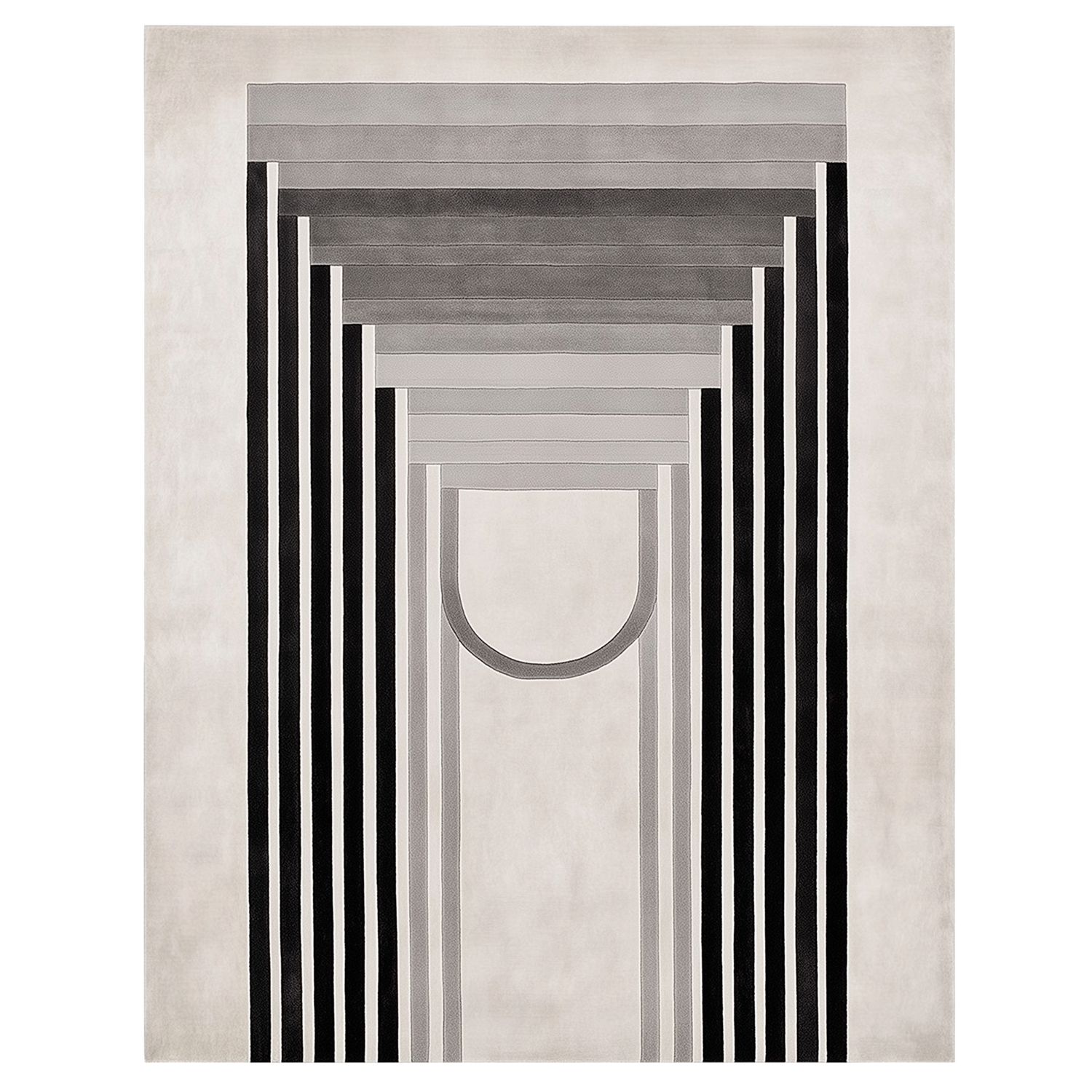 Abstract art rug with geometric shapes on a white background