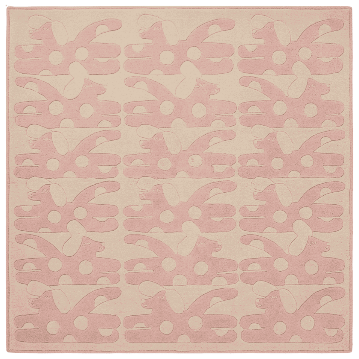 Playful Pink Puppy Tile Hand Tufted Wool Rug