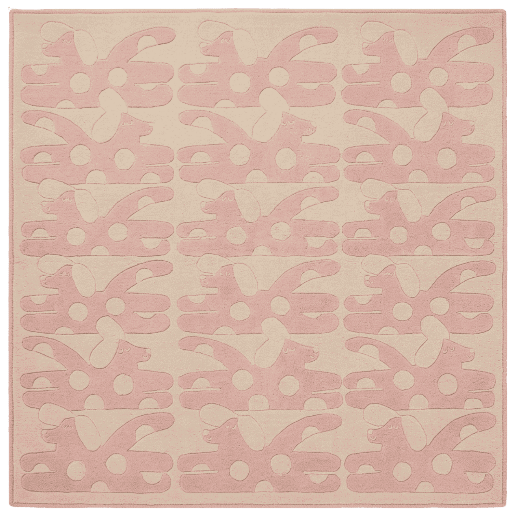 Playful Pink Puppy Tile Hand Tufted Wool Rug