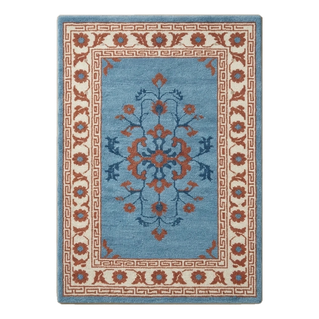 Porcelain Blue Blossom Hand Tufted Wool Rug