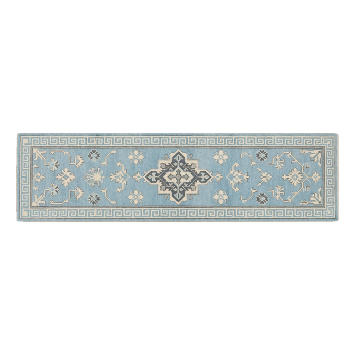 Powder Blue Fret Path Hand Tufted Runner Rug - alternate view