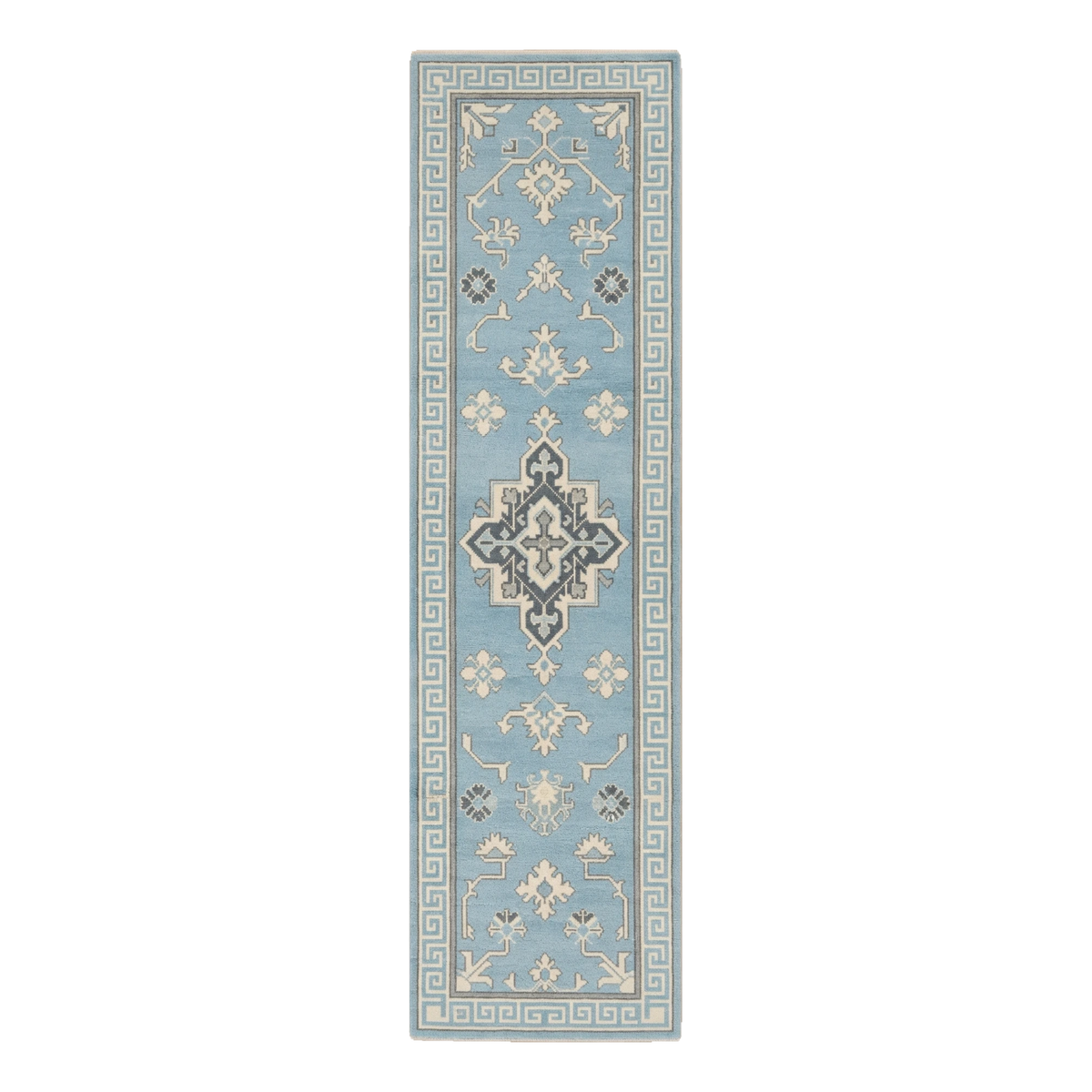 Powder Blue Fret Path Hand Tufted Runner Rug