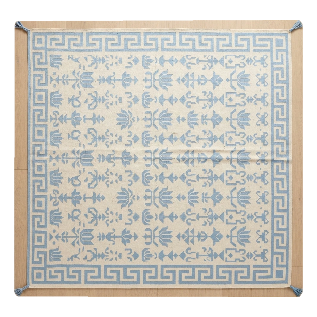 Powder Blue Lotus Grove Flatweave Cotton Dhurrie Rug - alternate view