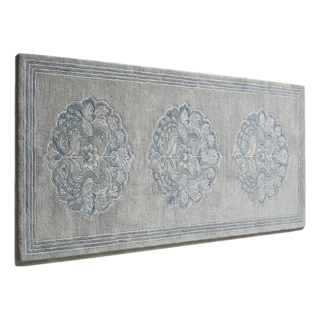 Powder Blue Peacock Rounds Hand Tufted Runner Rug - alternate view