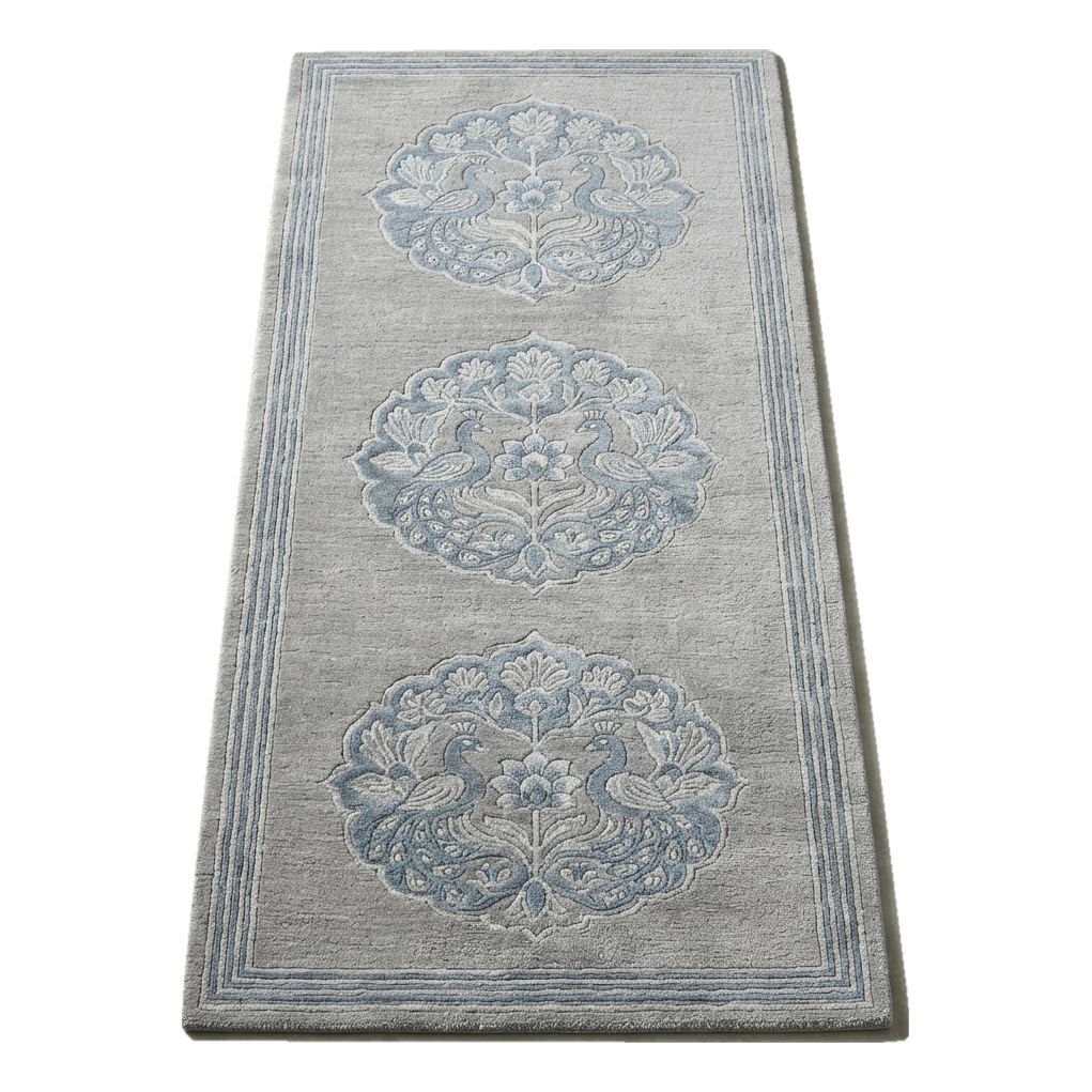 Powder Blue Peacock Rounds Hand Tufted Runner Rug