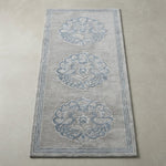 Powder Blue Peacock Rounds Hand Tufted Runner Rug - studio photo