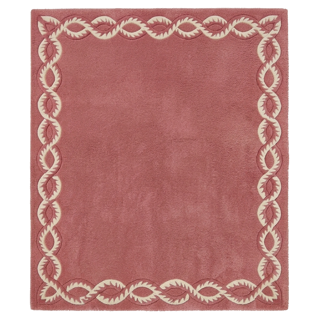 Rectangle Chain Border hand-tufted wool rug swatch in dusty rose with a cream chain-link border