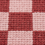 Close-up of a checkered fabric pattern with alternating dusty rose red and pale pink squares, showing the woven texture of the material.