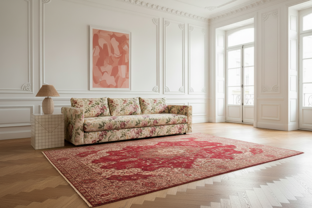 Regal Crimson Medallion Hand Knotted Rug