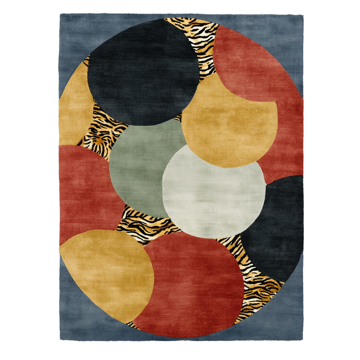 Retro Tiger Print and Pops Hand Tufted Wool Rug 