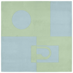 Geometric design with shapes on a green and blue background