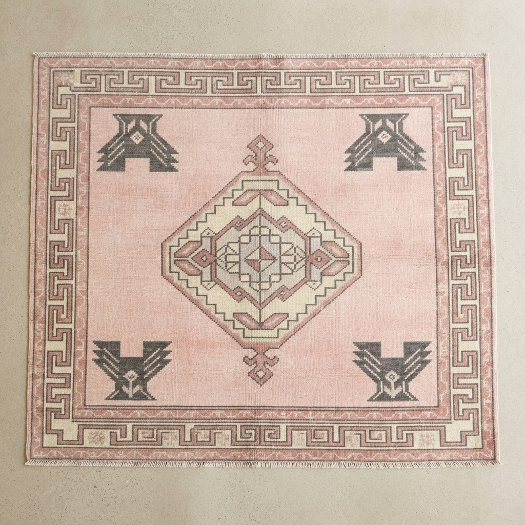 Rose Quartz Kazak Hand Knotted Rug - studio photo