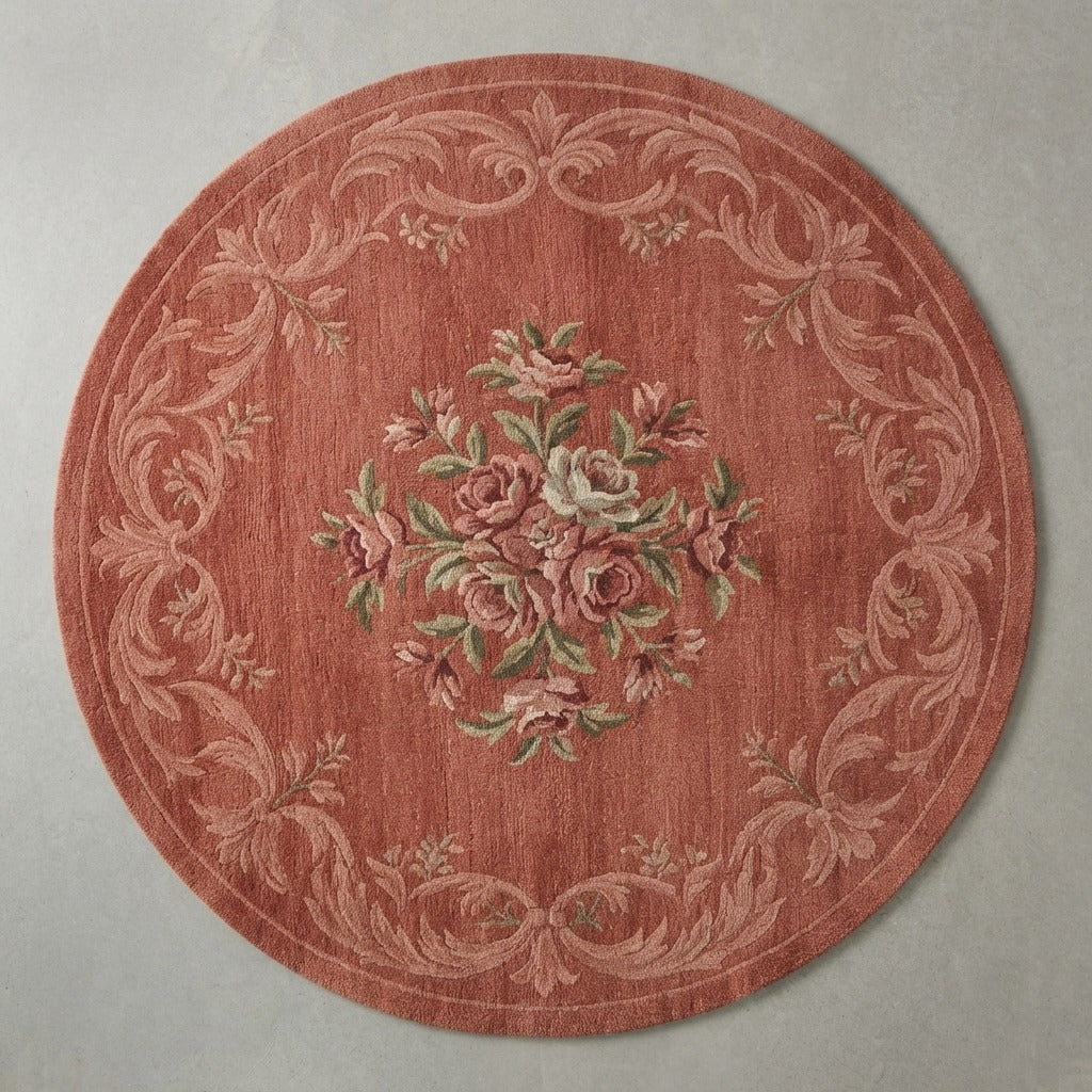 Rosewater Bouquet Round Hand Knotted Rug - studio photo